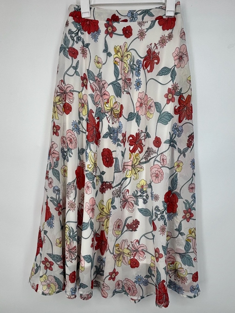 NYCC New York Clothing Co Womens Small Maxi Skirt White Blue Red Modern Floral